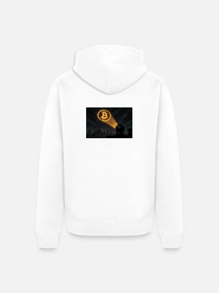 Bitcoin Scheinwerfer über der Stadt - Unisex Premium Bio Zip Hoodie - Weiß