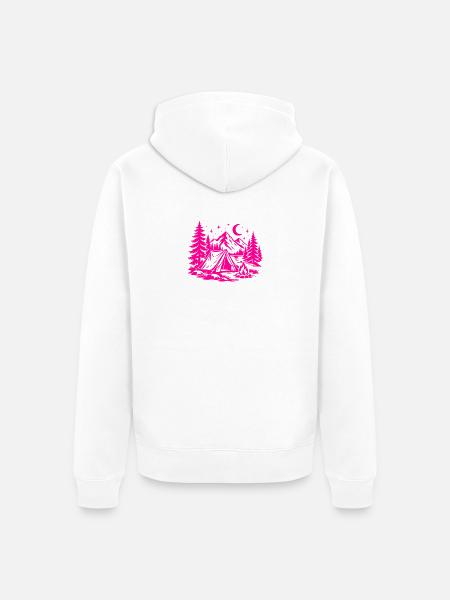 Magenta Moonlit Camp Abenteuer - Unisex Premium Bio Zip Hoodie - Weiß