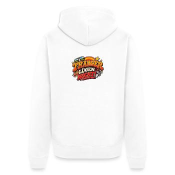 Trainer lügen nicht – Lustiger Trainer Spruch - Unisex Premium Bio Zip Hoodie - Weiß - Hinten - Thijin (182cm)
