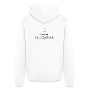 Pferd. Nicht verhandelbar. | Pferdereit-T-Shirt - Unisex Premium Bio Zip Hoodie - Weiß - Hinten - Thijin (182cm)