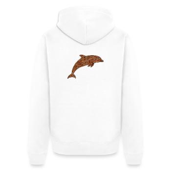 Delfin_braun - Unisex Premium Bio Zip Hoodie - Weiß - Hinten - Thijin (182cm)
