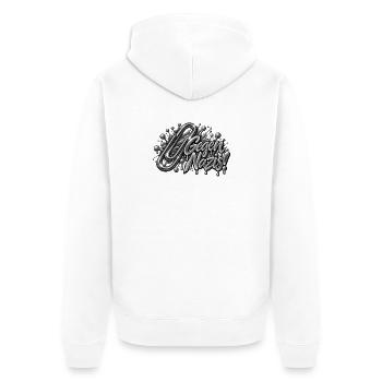 Briefklammer - Gegen Nazis - Büroklammer - Unisex Premium Bio Zip Hoodie - Weiß - Hinten - Thijin (182cm)