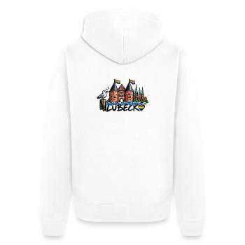 Lübeck Regenbogen Holstentor - Unisex Premium Bio Zip Hoodie - Weiß - Hinten - Thijin (182cm)