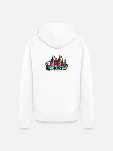 Lübeck Regenbogen Holstentor - Unisex Premium Bio Zip Hoodie - Weiß