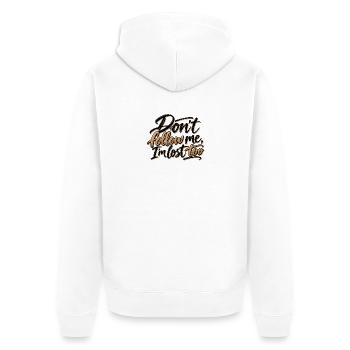 Folge mir nicht, ich habe mich auch verlaufen - Unisex Premium Bio Zip Hoodie - Weiß - Hinten - Thijin (182cm)