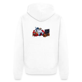 Roboter-Entspannung vor dem Fernseher - Unisex Premium Bio Zip Hoodie - Weiß - Hinten - Thijin (182cm)