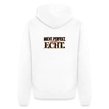Nicht perfekt. Dafür echt. Geschenk Motivation - Unisex Premium Bio Zip Hoodie - Weiß - Hinten - Thijin (182cm)