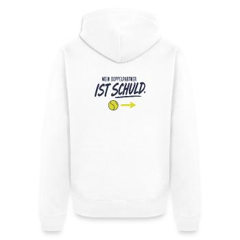 Mein Doppelpartner ist schuld Lustiges Doppel - Unisex Premium Bio Zip Hoodie - Weiß - Hinten - Thijin (182cm)