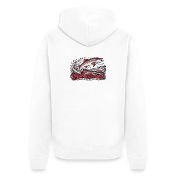 Fishing Denmark Meer und Freiheit - Unisex Premium Bio Zip Hoodie - Weiß - Hinten - Thijin (182cm)