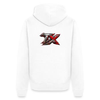Rotes Metall TX Logo Battle Edition - Unisex Premium Bio Zip Hoodie - Weiß - Hinten - Thijin (182cm)