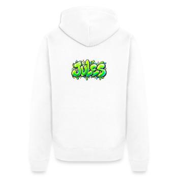 JULES in Graffiti: der Name, der die Serie ausmacht! - Unisex Premium Bio Zip Hoodie - Weiß - Hinten - Thijin (182cm)