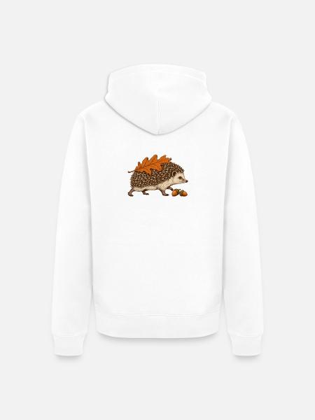 Igel mit Herbstblatt - Unisex Premium Bio Zip Hoodie - Weiß