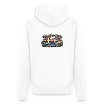 Dänemark im Herzen – Nordsee Wind - Unisex Premium Bio Zip Hoodie - Weiß - Hinten - Thijin (182cm)