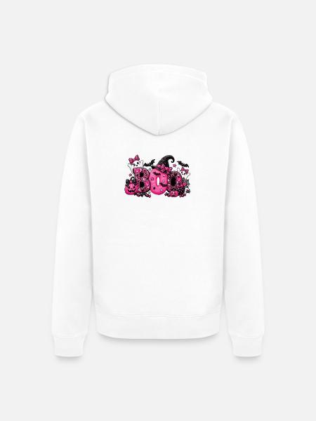 Pink Boo Halloween - Unisex Premium Bio Zip Hoodie - Weiß