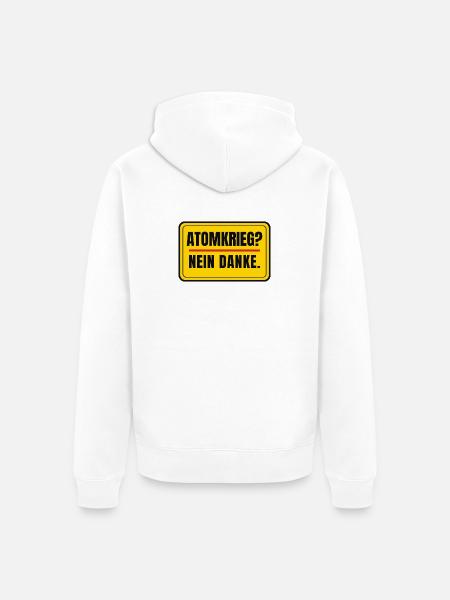 Atomkrieg? Nein danke. – Schild Aufkleber-Look - Unisex Premium Bio Zip Hoodie - Weiß