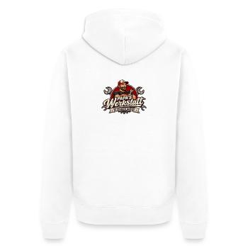 Papa's Werkstatt 24 Stunden Service - Unisex Premium Bio Zip Hoodie - Weiß - Hinten - Thijin (182cm)