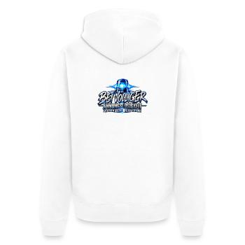 Fachkompetenz ausstrahlen | Rettungsdienst Spruch - Unisex Premium Bio Zip Hoodie - Weiß - Hinten - Thijin (182cm)