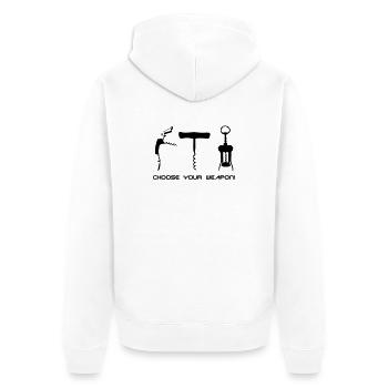 choose your weapon! - Unisex Premium Bio Zip Hoodie - Weiß - Hinten - Thijin (182cm)