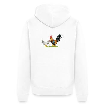 Coq majestueux avec progéniture de poule et de poussin - Veste à capuche bio Premium Unisexe - blanc - Dos - Thijin (182cm)