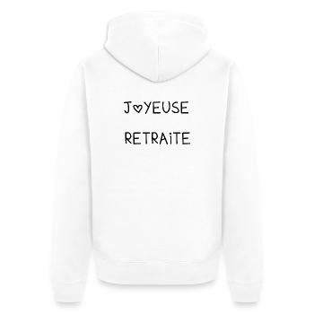 RUHESTAND. RUHESTAND. PENSIONIERT. GLÜCKLICHER RUHESTAND - Unisex Premium Bio Zip Hoodie - Weiß - Hinten - Thijin (182cm)