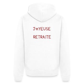 RUHESTAND. GLÜCKLICHER RUHESTAND. GLÜCKLICHER RUHESTAND - Unisex Premium Bio Zip Hoodie - Weiß - Hinten - Thijin (182cm)