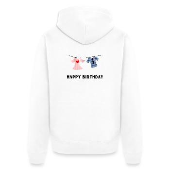 ALLES GUTE ZUM GEBURTSTAG. ALLES GUTE ZUM GEBURTSTAG. JAHRESTAG. - Unisex Premium Bio Zip Hoodie - Weiß - Hinten - Thijin (182cm)