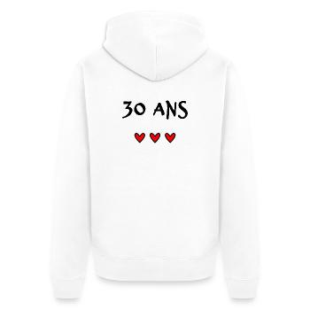 30. 30 ANS. 30e ANNIVERSAIRE. ANNIVERSAIRE 30 ANS. - Veste à capuche bio Premium Unisexe - blanc - Dos - Thijin (182cm)