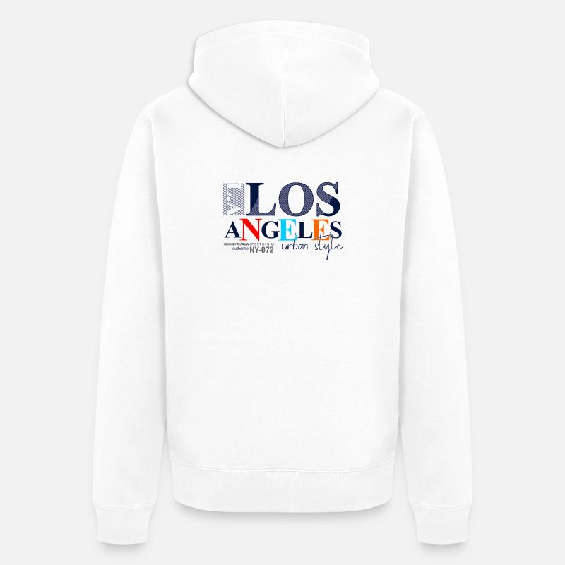 Lebendiges Stadtbild mit buntem Text - Unisex Premium Bio Zip Hoodie - Weiß