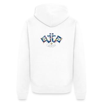 Ojio-Nur die OriginaleAbstrakte bunte Tropen - Unisex Premium Bio Zip Hoodie - Weiß - Hinten - Thijin (182cm)
