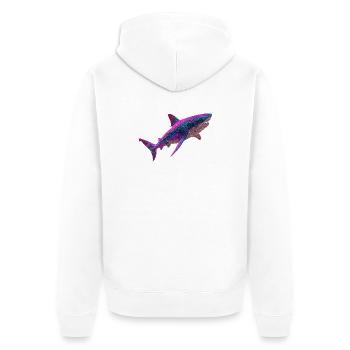 Neon Hai Leuchtend Cyberpunk Haifisch Grafik - Unisex Premium Bio Zip Hoodie - Weiß - Hinten - Thijin (182cm)