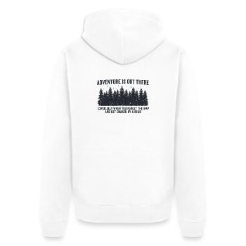 Adventure is out there – Funny Outdoor Spruch - Unisex Premium Bio Zip Hoodie - Weiß - Hinten - Thijin (182cm)