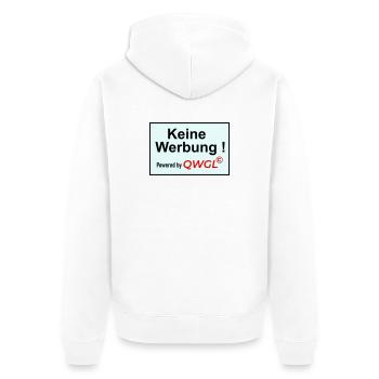 Keine Werbung powered by - Unisex Premium Bio Zip Hoodie - Weiß - Hinten - Thijin (182cm)