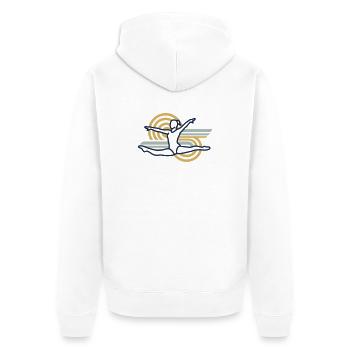 Gymnastik im Sonnenkreis - Unisex Premium Bio Zip Hoodie - Weiß - Hinten - Thijin (182cm)