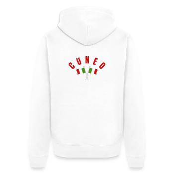 Cuneo-kreuzte italienische Flaggen - Unisex Premium Bio Zip Hoodie - Weiß - Hinten - Thijin (182cm)