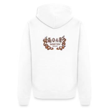 SOAG Garage Gear 1976 Flammen Logo - Unisex Premium Bio Zip Hoodie - Weiß - Hinten - Thijin (182cm)