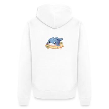 Wal auf Sandbank - Unisex Premium Bio Zip Hoodie - Weiß - Hinten - Thijin (182cm)