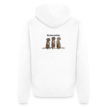 Lustiges Erdmännchen-Trio – Wir wissen nichts - Unisex Premium Bio Zip Hoodie - Weiß - Hinten - Thijin (182cm)