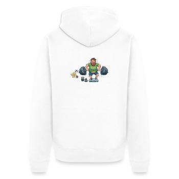 Abnehmen - Unisex Premium Bio Zip Hoodie - Weiß - Hinten - Thijin (182cm)