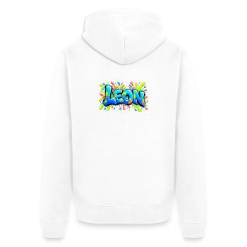LEON Graffiti Fluo: Der Name, der für Aufsehen sorgt! - Unisex Premium Bio Zip Hoodie - Weiß - Hinten - Thijin (182cm)