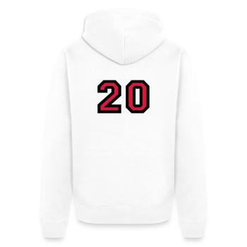 Zahl 20 - Nummer 20 (Rot) Nr. 20 - Unisex Premium Bio Zip Hoodie - Weiß - Hinten - Thijin (182cm)