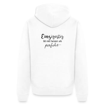 Einzigartig - Unisex Premium Bio Zip Hoodie - Weiß - Hinten - Thijin (182cm)