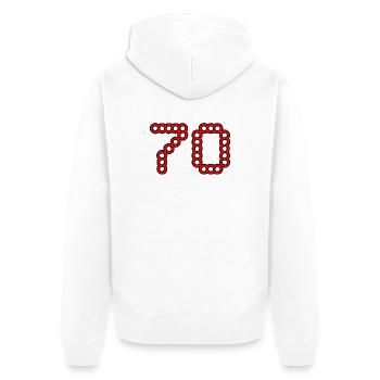 70. 70 ANS. 70e ANNIVERSAIRE. ANNIVERSAIRE 70 ANS. - Veste à capuche bio Premium Unisexe - blanc - Dos - Thijin (182cm)