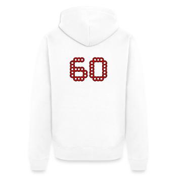 60. 60 JAHRE. 60-JÄHRIGES JUBILÄUM. 60. GEBURTSTAG. - Unisex Premium Bio Zip Hoodie - Weiß - Hinten - Thijin (182cm)