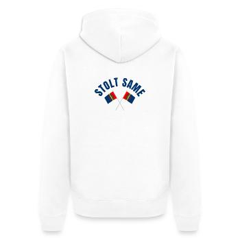 Stolzer Sámi – Kreuzende Fahnen - Unisex Premium Bio Zip Hoodie - Weiß - Hinten - Thijin (182cm)