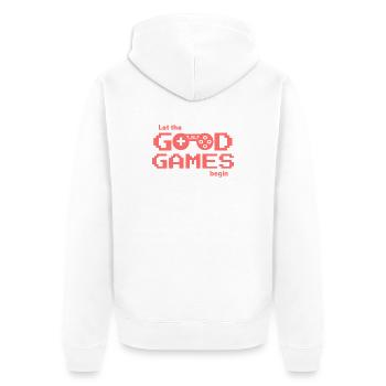 Retro Pixellogo Gaming "Let the Good Games begin" - Unisex Premium Bio Zip Hoodie - Weiß - Hinten - Thijin (182cm)