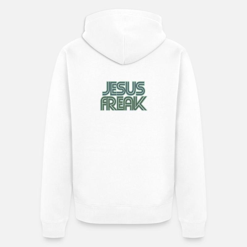 Graphique rétro de Jésus Freak - Veste à capuche bio Premium Unisexe - blanc