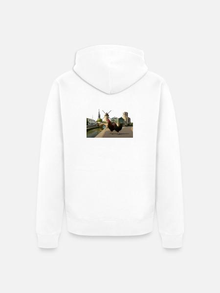 Marans, Stadthähne an der Mühle - Unisex Premium Bio Zip Hoodie - Weiß