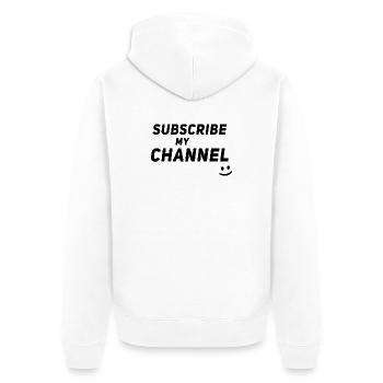 Influencer Content Creator - Subscribe my Channel - Unisex Premium Bio Zip Hoodie - Weiß - Hinten - Thijin (182cm)