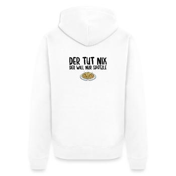 Schwäbische Küche Der will nur Spätzle - Unisex Premium Bio Zip Hoodie - Weiß - Hinten - Thijin (182cm)