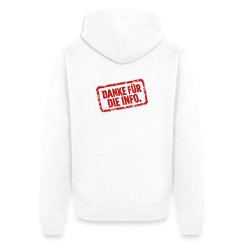 Danke für die Info - ironisches Shirt - Unisex Premium Bio Zip Hoodie - Weiß - Hinten - Thijin (182cm)